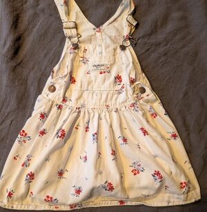 OshKosh B'gosh White Floral Overall Dress with Red and Light Blue Flowers